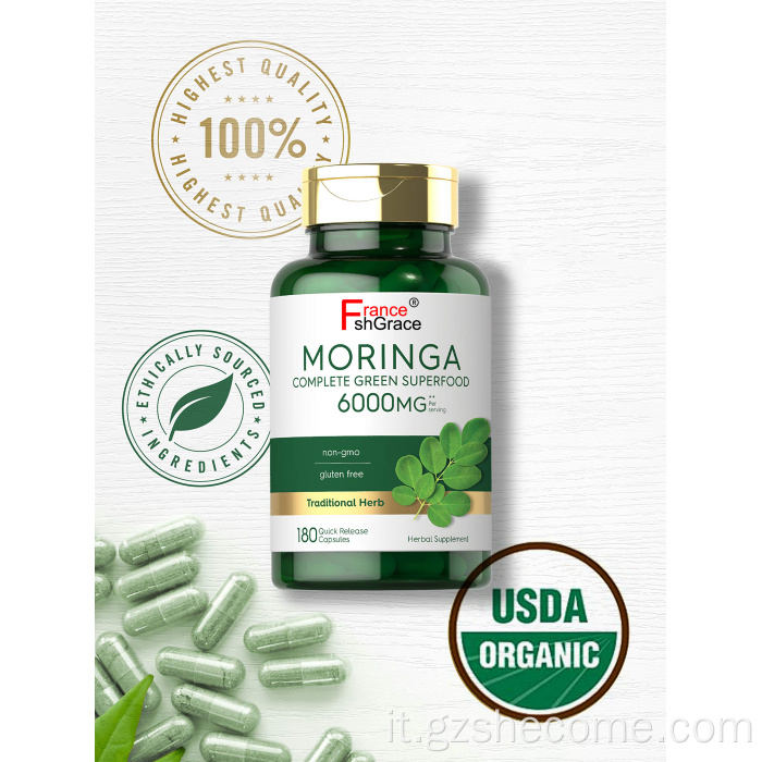 Moringa oleifera Completa capsule di foglie di Moringa senza glutine